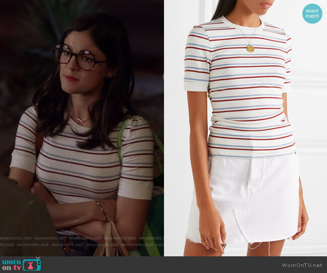 Striped Ribbed Stretch-Jersey Top by Frame worn by Lisa Apple (Monica Barbaro) on Splitting Up Together