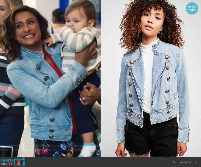 Ferry Denim Jacket by Free People worn by Emet Kamala-Sweetzer (Sarayu Blue) on I Feel Bad