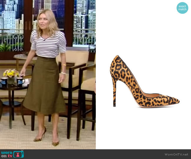 Leopard-Print Pumps by Gianvito Rossi worn by Kelly Ripa  on Live with Kelly & Ryan