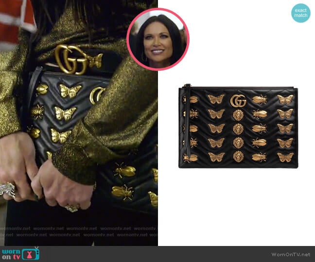 Flat Zip Pouch with Insect Embellishments by Gucci worn by LeeAnne Locken on The Real Housewives of Dallas