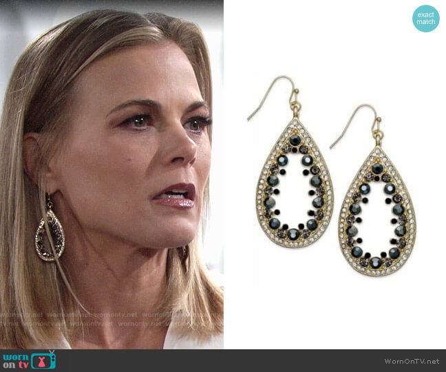 INC International Concepts Glass Stone Teardrop Earrings worn by Phyllis Newman (Gina Tognoni) on The Young and the Restless