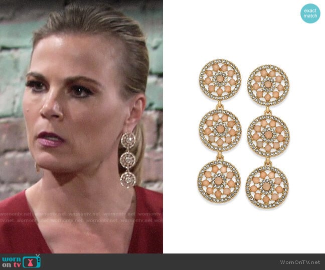 INC International Concepts Pavé & Colored Stone Flower Triple Drop Earrings worn by Phyllis Newman (Gina Tognoni) on The Young and the Restless