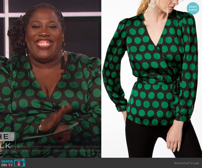 Dot-Print Wrap Top by INC International Concepts worn by Sheryl Underwood on The Talk