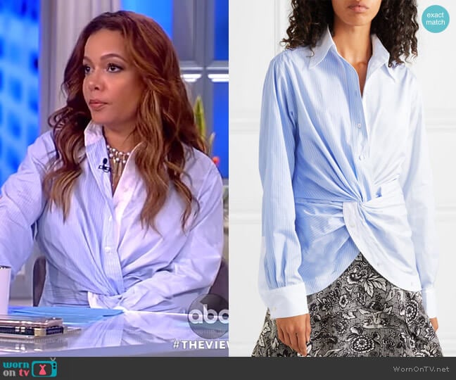 Twist-front paneled cotton-poplin shirt by JW Anderson worn by Sunny Hostin on The View