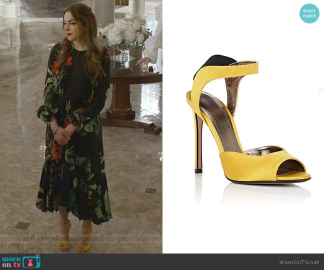 Jaqueline Satin Sandals by Samuele Failli worn by Fallon Carrington (Elizabeth Gillies) on Dynasty