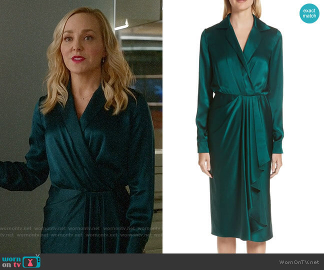 Jason Wu  Surplice Silk Charmeuse Dress worn by Marissa Morgan (Geneva Carr) on Bull