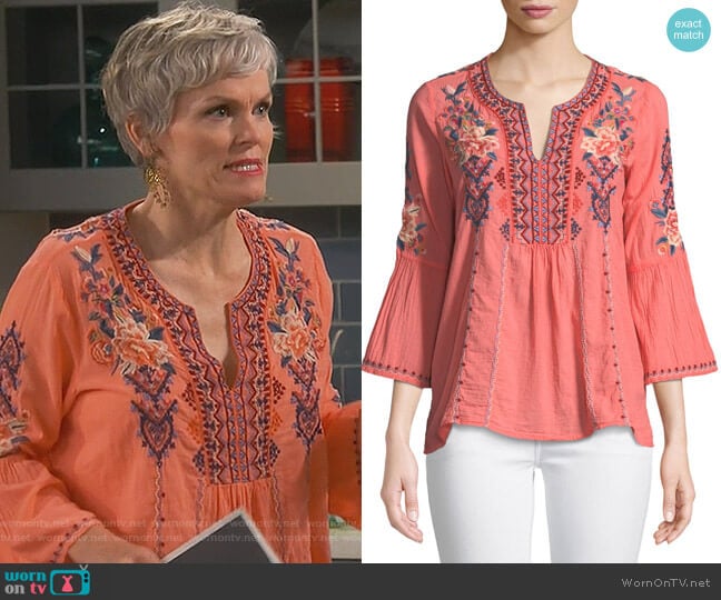 Marion Blouse by Johnny Was worn by Bonnie (Stephnie Weir) on Happy Together