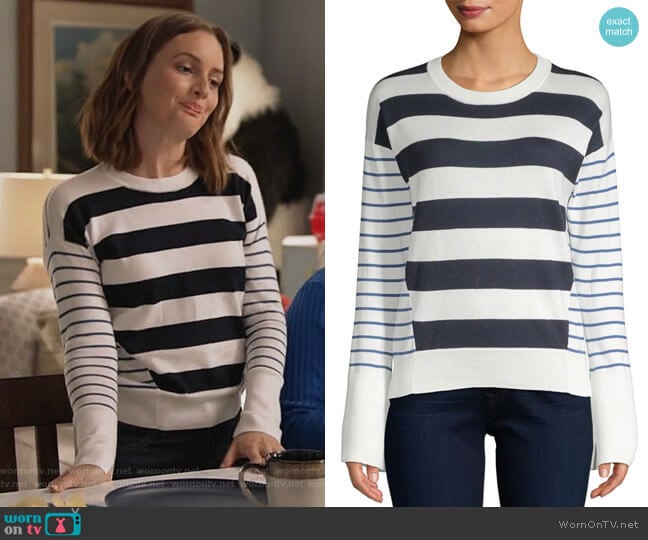 Kaylara Stripe Sweater by Joie worn by Angie (Leighton Meester) on Single Parents