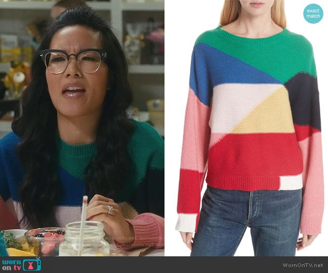 Megu Colorblock Wool & Cashmere Sweater by Joie worn by Doris (Ali Wong) on American Housewife