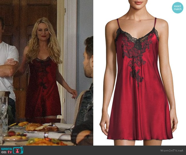 Josie Natori Camilla Lace-Trim Silk Chemise worn by Alexis Carrington (Elaine Hendrix) on Dynasty