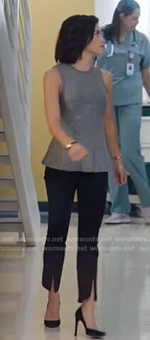 Julian's grey peplum top and front slit pants on The Resident