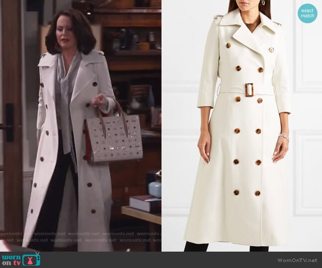 Charlotte cotton trench coat by Khaite worn by Karen Walker (Megan Mullally) on Will and Grace