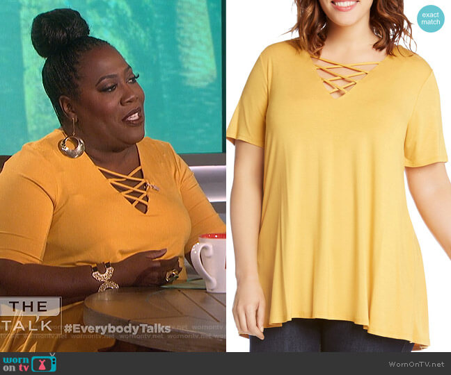 Criss-Cross Swing Top by Karen Kane Plus worn by Sheryl Underwood on The Talk