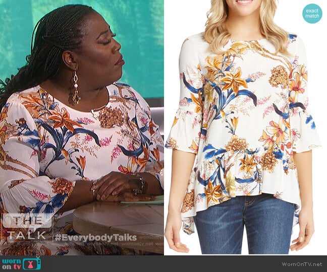 Floral Bell Sleeve Top by Karen Kane worn by Sheryl Underwood on The Talk