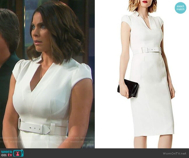 Belted Puff-Sleeve Sheath Dress by Karen Millen worn by Chloe Lane (Nadia Bjorlin) on Days of our Lives