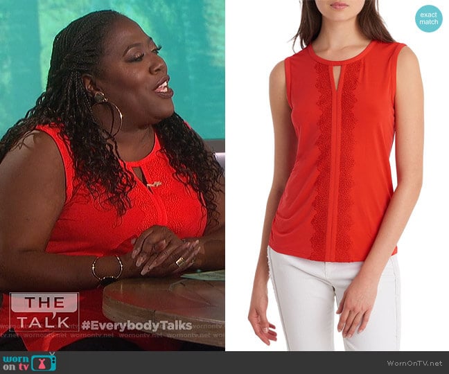 Lace-Trimmed Sleeveless Top by Karl Lagerfeld Paris worn by Sheryl Underwood on The Talk