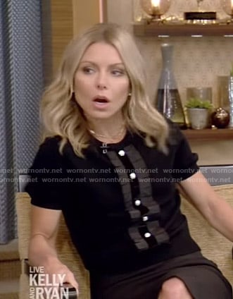 Kelly’s black button front short sleeve top on Live with Kelly and Ryan