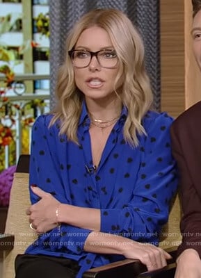 Kelly’s blue heart print blouse on Live with Kelly and Ryan