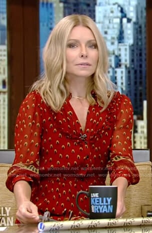 Kelly’s red printed dress on Live with Kelly and Ryan