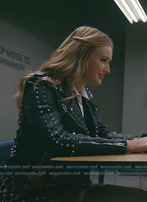 Kirby’s floral studded leather jacket on Dynasty