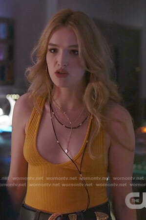 Kirby’s yellow ribbed tank top on Dynasty