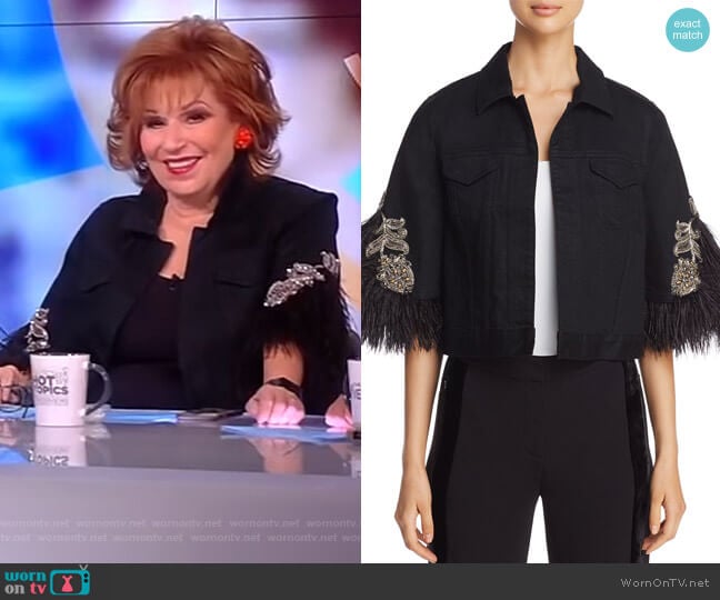 Chandra Feather Trim Jacket by Kobi Halperin worn by Joy Behar on The View