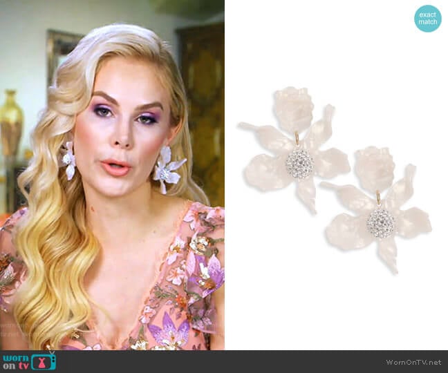 Crystal Lily Clip-On Earrings by Lele Sadoughi worn by Kameron Westcott on The Real Housewives of Dallas