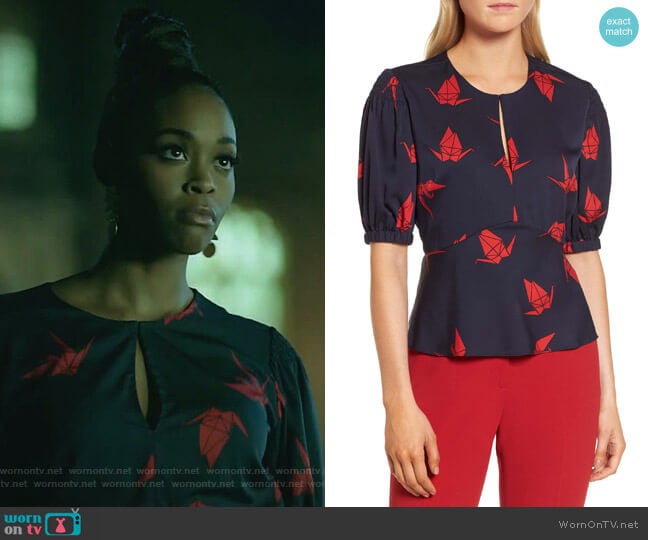 Puffed Sleeve Print Top by Lewit worn by Anissa Pierce (Nafessa Williams) on Black Lightning