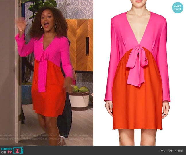 Colorblocked Crepe Sheath Dress by Lisa Perry worn by Eve on The Talk