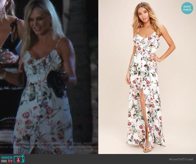 Bloom on Ivory Floral print Maxi Dress by Lulus worn by Tamra Judge on The Real Housewives of Orange County