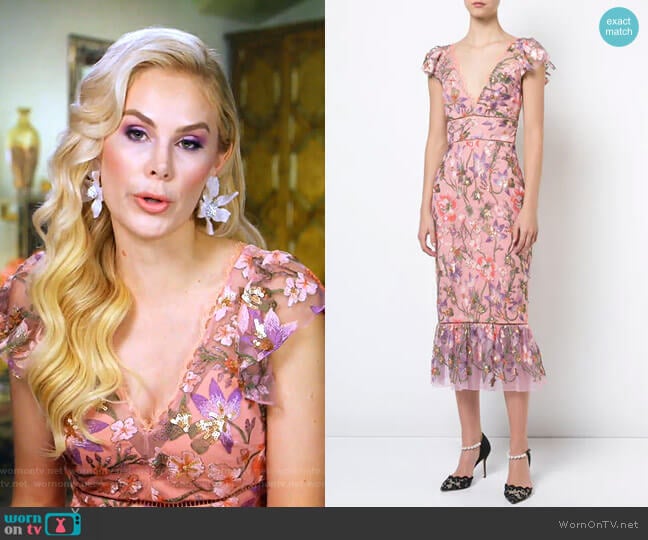 Floral Fitted Dress by Marchesa Notte  worn by Kameron Westcott on The Real Housewives of Dallas