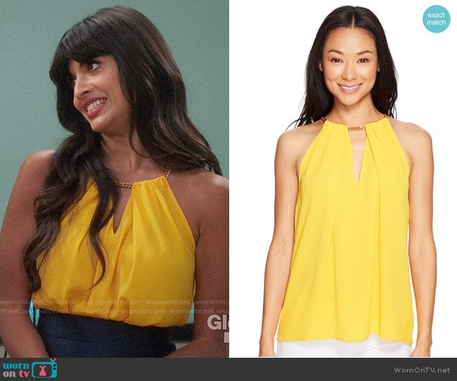 MICHAEL Michael Kors Chain Neck Slit Top worn by Tahani Al-Jamil (Jameela Jamil) on The Good Place