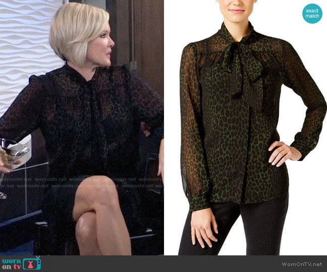 MICHAEL Michael Kors Animal-Print Sheer Tie-Neck Top worn by Ava Jerome (Maura West) on General Hospital