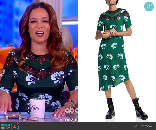 Rowers Asymmetric Floral-Print Midi Dress by Maje worn by Sunny Hostin on The View