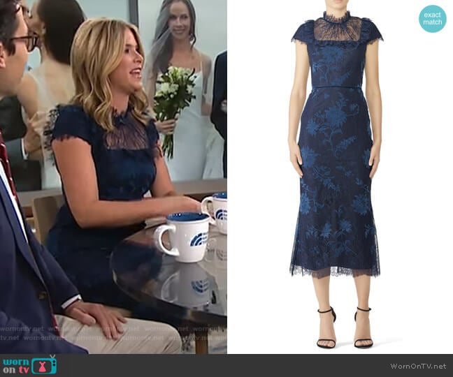 Navy Lace Bib Dress by Marchesa Notte worn by Jenna Bush Hager on Today