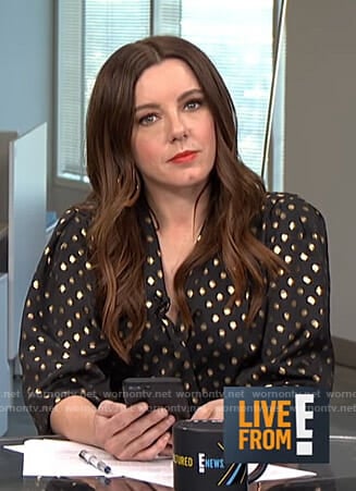 Melanie’s metallic polka dot blouse on Live from E!