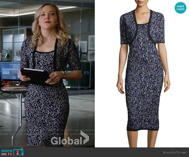 Michael Kors Floral Jacquard Dress and Shrug worn by Marissa Morgan (Geneva Carr) on Bull