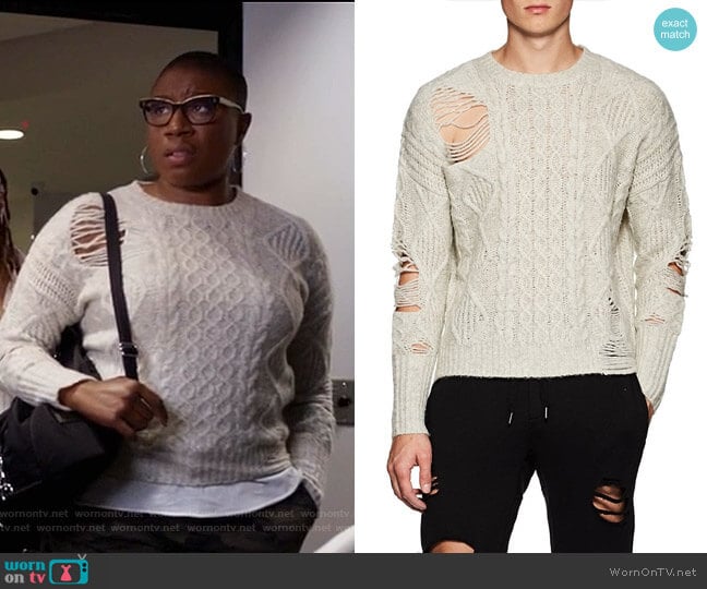 Distressed Cable-Knit Wool-Blend Sweater by NSF worn by Henrietta Wilson (Aisha Hinds) on 9-1-1