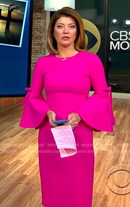 Norah’s pink bell sleeve dress on CBS This Morning