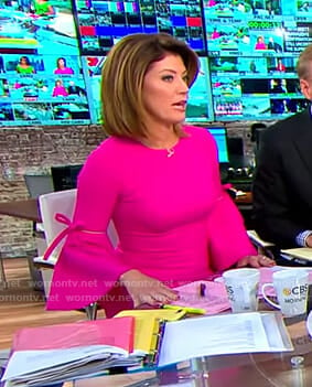 Norah’s pink bell sleeve dress on CBS This Morning