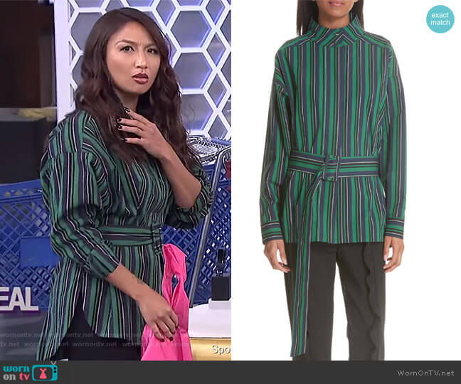 Striped Belted Top by Opening Ceremony worn by Jeannie Mai on The Real