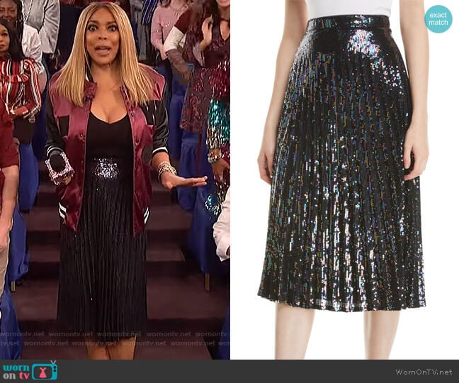 Citrine Sequined High-Waist Midi Skirt by Parker worn by Wendy Williams on The Wendy Williams Show