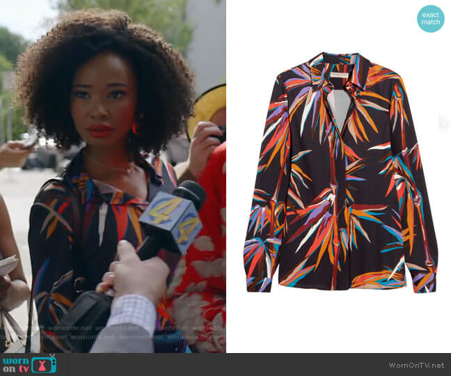 Printed Stretch-Jersey Shirt by Emilio Pucci worn by Monica Colby (Wakeema Hollis) on Dynasty