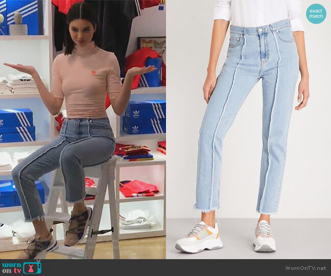 Raw-edged high-rise slim-fit jeans by Rokh worn by Kendall Jenner on Keeping Up with the Kardashians