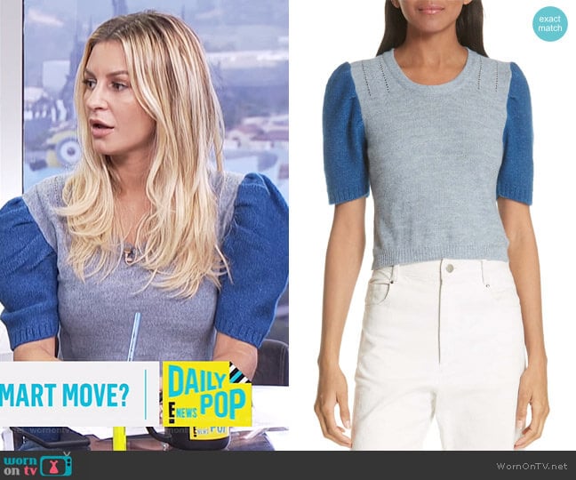 WornOnTV: Morgan’s gray puff shoulder short sleeve sweater on E! News ...