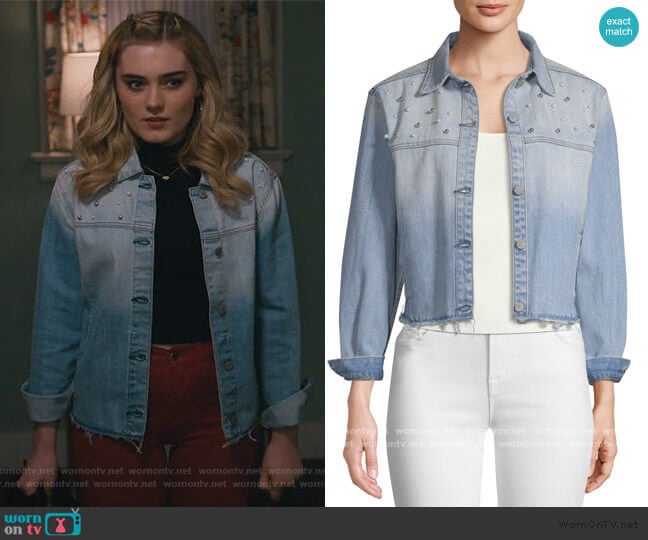 Rylan Embellished Cropped Denim Jacket by Rails worn by Taylor Otto (Meg Donnelly) on American Housewife