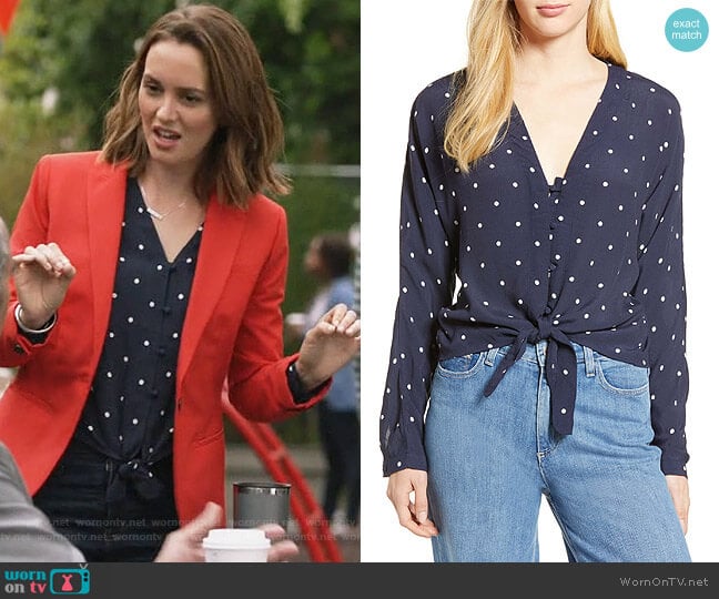 Sloane Tie Front Top by Rails worn by Angie (Leighton Meester) on Single Parents