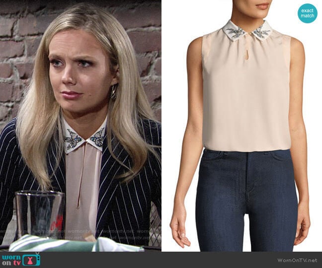 Rebecca Taylor Bird-Embellished Collar Silk Top worn by Abby Newman (Melissa Ordway) on The Young and the Restless