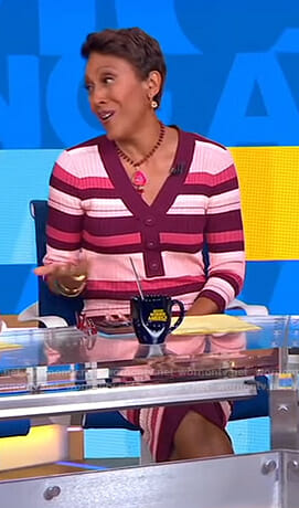 Robin’s pink striped v-neck dress on Good Morning America
