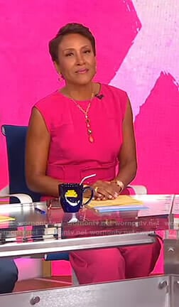 Robin’s pink tie waist jumpsuit on Good Morning America